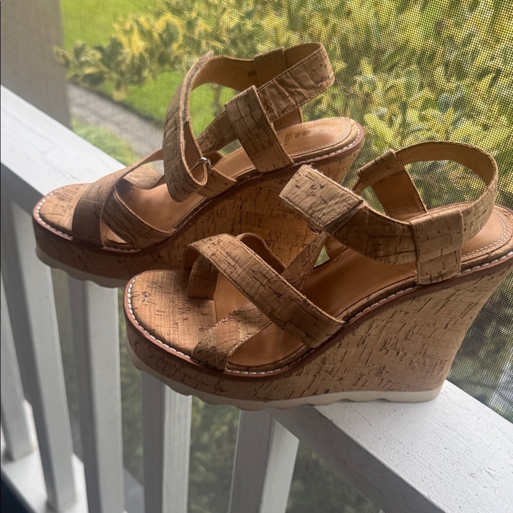 Bill Blass Rae Wedge Sandals In Tan Cork View 2